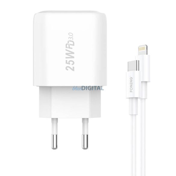 Gyorstöltő Foneng 1x USB EU40 + USB C Lightning kábelre