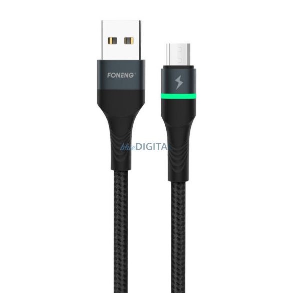 Foneng X79 USB-Micro USB kábel, LED, fonott, 3A, 1m (fekete)