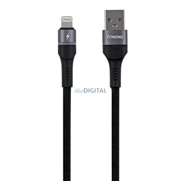 USB kábel Lightning Foneng X79, LED, fonott, 3A, 1m (fekete)