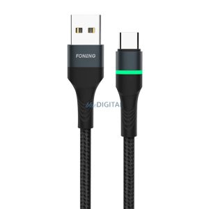 Foneng X79 USB-USB-C kábel, LED, fonott, 66W, 1m (fekete)