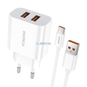 Gyorstöltő Foneng 2x USB EU45 + USB Type C kábel