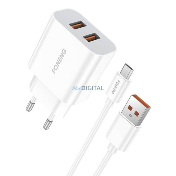 Gyorstöltő Foneng 2x USB EU45 + USB Micro kábel