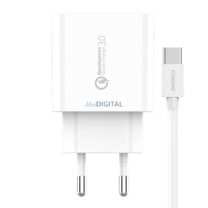 Gyorstöltő Foneng 1x USB EU46 QC 3.0+ USB Type-C kábel