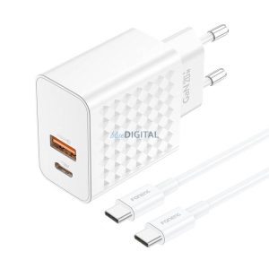 Foneng EU42 hálózati töltő 1xUSB-A és 1xUSB-C csatlakozással és Type-C - Type-C kábellel 20W - fehér