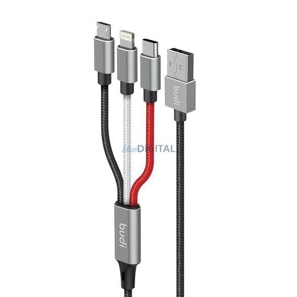 3 az 1-ben USB Lightning / USB-C / Micro USB kábel B-UDI 2.4A, 1m, fonott (fekete)