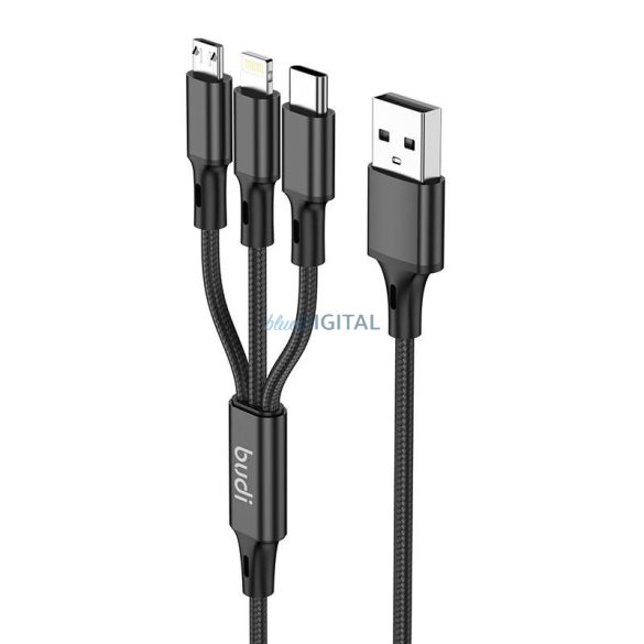 B-UDI 3 az 1-ben USB USB-C / Lightning / Micro USB kábel 1m (fekete)