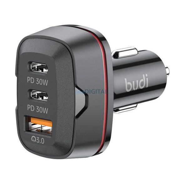 B-UDI autós töltő, USB + 2x USB-C, 60W, PD + QC (fekete)