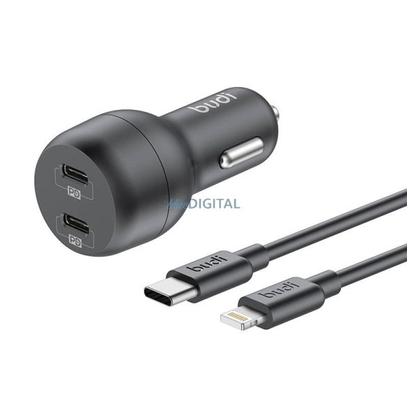 B-UDI autós töltő, 2x USB-C, 40W, PD + USB-C Lightning kábel (fekete)
