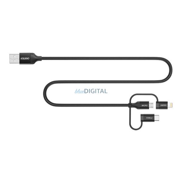 Kábel Choetech IP0030, MFi 3 az 1-ben, USB-A/Lightning/Micro USB/USB-C, 5V, 1,2m (fekete)