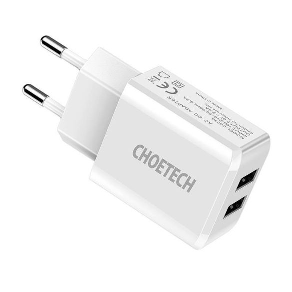Choetech C0030 töltő, 2A, 2x USB (fehér)