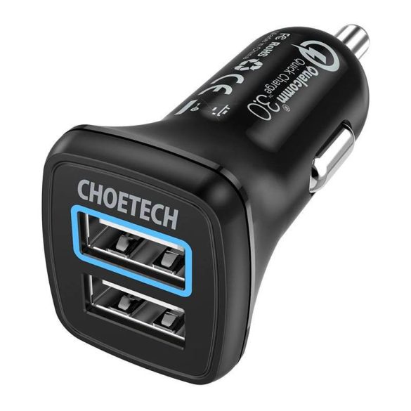 Autótöltő Choetech C0051, 30W QC 3.0 Dual Ports (fekete)