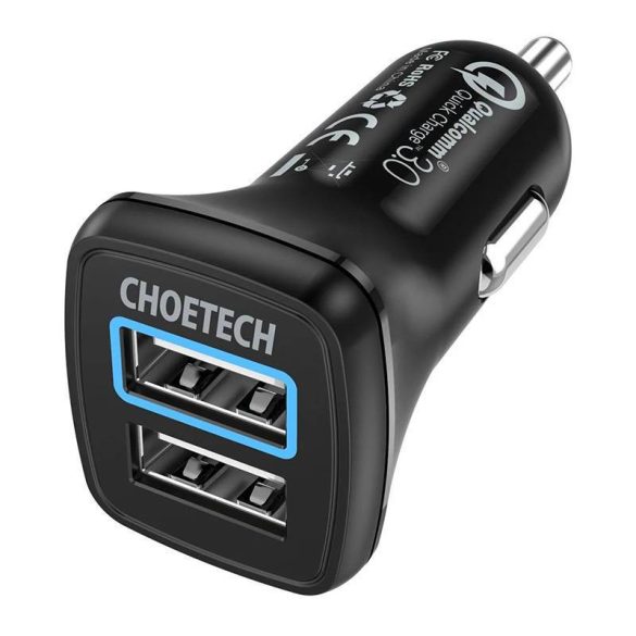 Autótöltő Choetech C0051, 30W QC 3.0 Dual Ports (fekete)