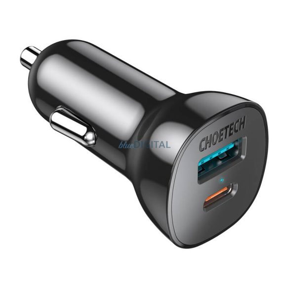 Choetech TC0005 autós töltő 1xUSB-A és 1xUSB-C csatlakozással 38W QC3.0 PD - fekete