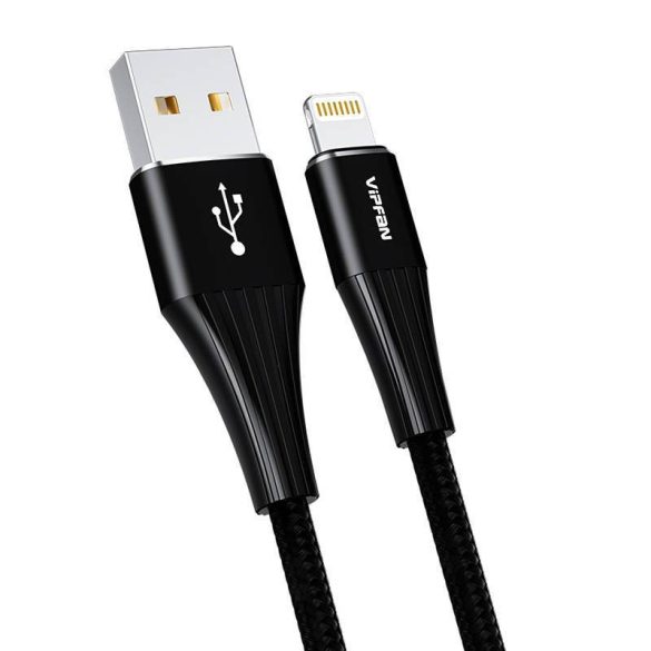 USB Lightning kábel Vipfan A01, 3A, 1,2m, fonott (fekete).