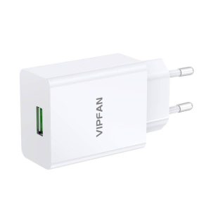 Vipfan E03 fali töltő, 1x USB, 18W, QC 3.0 + Micro USB kábel (fehér)