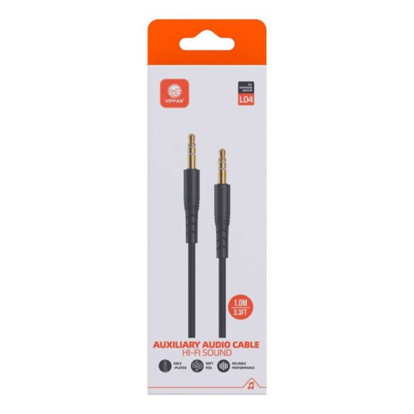 Mini jack 3.5mm AUX kábel Vipfan L04 1m, aranyozott (fekete)