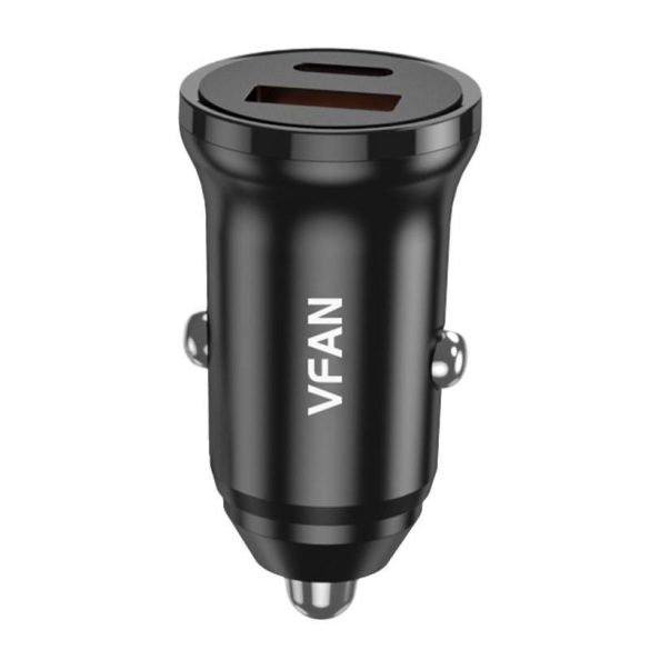 Vipfan C03 autós töltő, USB + USB-C, 20W, PD + QC 3.0 (fekete)