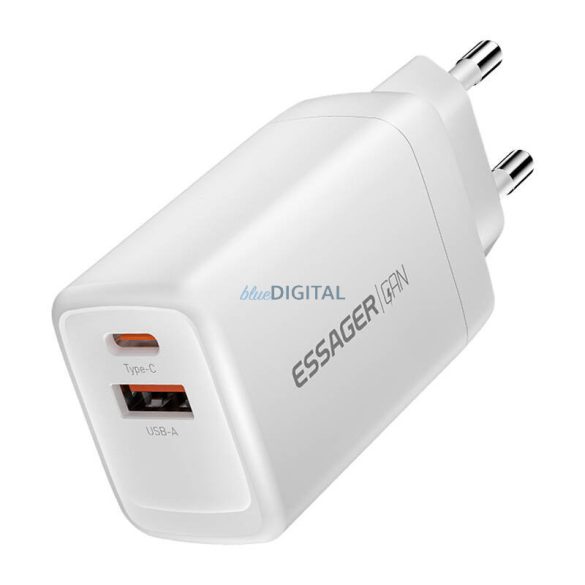 Essager hálózati töltő 1xUSB-A és 2xUSB-C csatlakozással 65W GaN - fehér