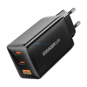 Essager ECTAC-DYB01-Z hálózati töltő 1xUSB-A és 2xUSB-C csatlakozással GaN 67W - fekete