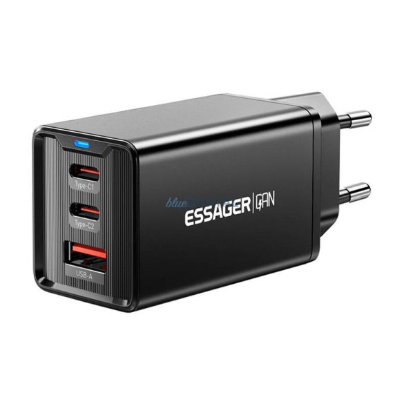 Essager ECTAC-KSB01-Z hálózati töltő 1xUSB-A és 2xUSB-C csatlakozással GaN 67W - fekete