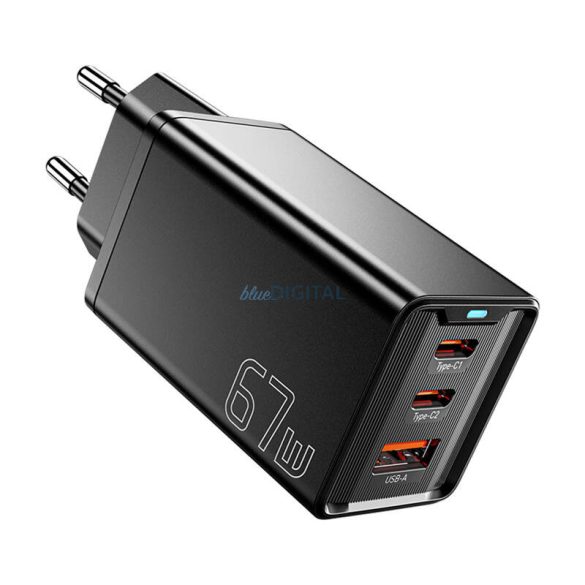 Essager ECTAC-KSB01-Z hálózati töltő 1xUSB-A és 2xUSB-C csatlakozással GaN 67W - fekete