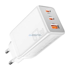 Essager ECTAC-KSB02-Z hálózati töltő 1xUSB-A és 2xUSB-C csatlakozással GaN 67W - fehér