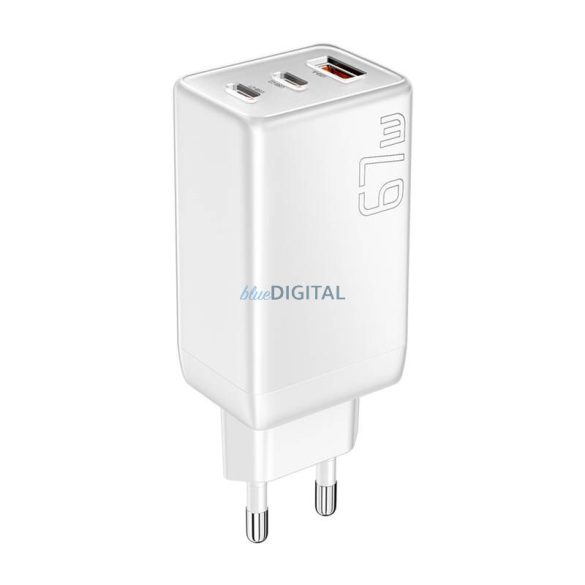 Essager ECTAC-KSB02-Z hálózati töltő 1xUSB-A és 2xUSB-C csatlakozással GaN 67W - fehér