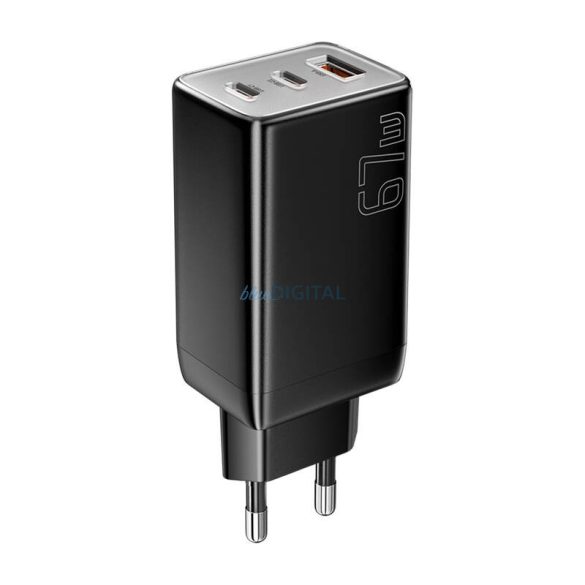 Essager ECT67W-LJB01-Z hálózati töltő 1xUSB-A és 2xUSB-C csatlakozással GaN 67W - fekete