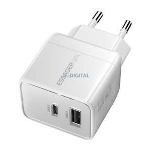 Essager ECT33W-LJB02-Z hálózati töltő 1xUSB-A és 1xUSB-C csatlakozással 33W - fehér