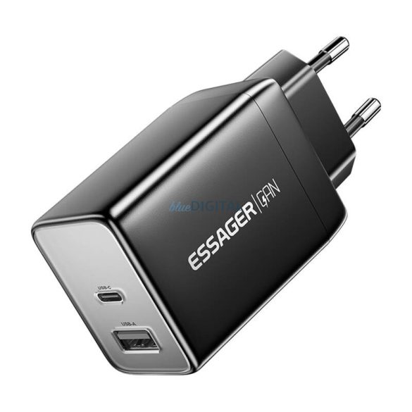 Essager ECT45W-LJB01-Z hálózati töltő 1xUSB-A és 1xUSB-C csatlakozással 45W - fekete