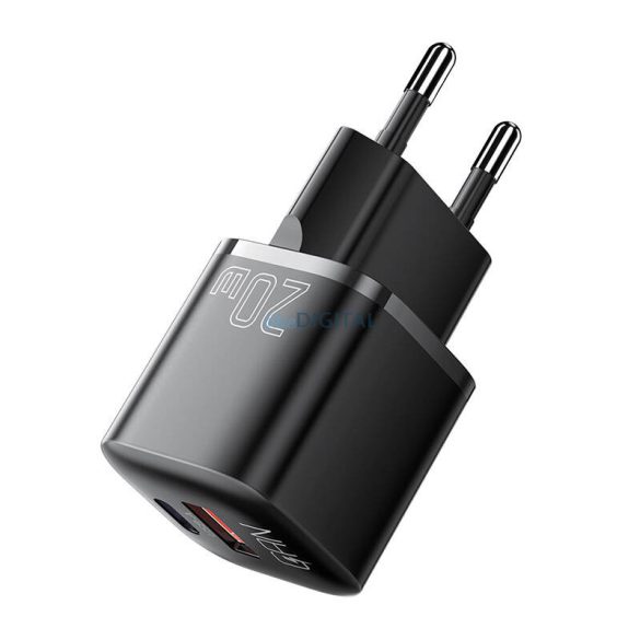 Essager hálózati töltő 1xUSB-A és 1xUSB-C csatlakozással 20W GaN - fekete