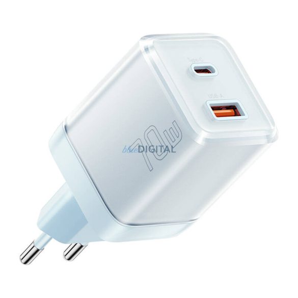 Essager Yueqi hálózati töltő 1xUSB-A és 1xUSB-C csatlakozással 70W GaN - kék