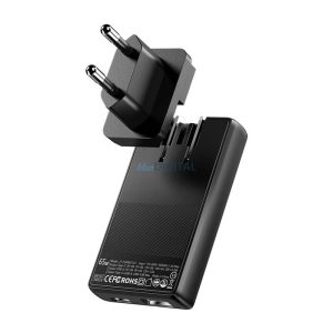 Essager ECT65W-QCB01-Z hálózati töltő 1xUSB-A és 1xUSB-C csatlakozással GaN 65W - fekete