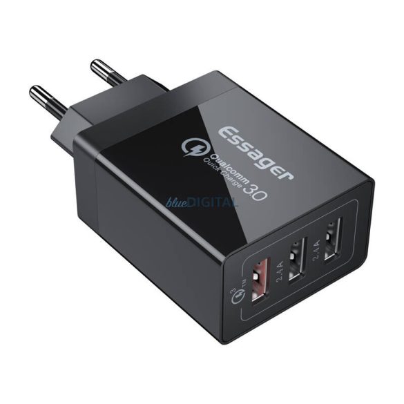 Essager ECTQC3-FBB01 hálózati töltő 3xUSB-A csatlakozással 30W - fekete