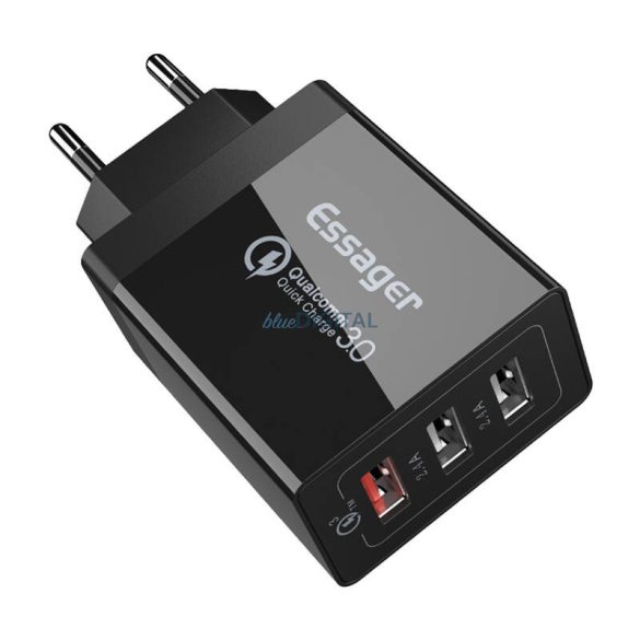 Essager ECTQC3-FBB01 hálózati töltő 3xUSB-A csatlakozással 30W - fekete