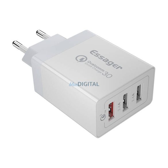 Essager ECTQC3-FBB02 hálózati töltő 3xUSB-A csatlakozással 30W - fehér