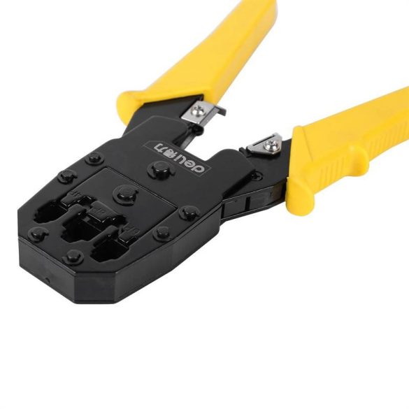 Deli Tools EDL2468 Krimpelő fogó Ethernet csatlakozókhoz  4/6 / 8P, RJ45 / RJ14 / RJ12 / RJ9 (sárga)