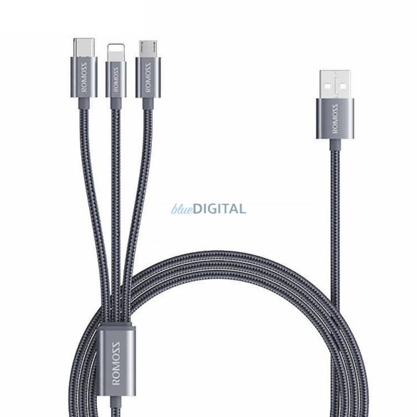 Romoss CB25A 3 az 1-ben USB-C / Lightning / Micro 3A USB kábel 1m (szürke)