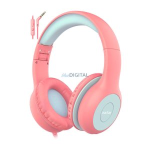 Earfun K1 Kids vezetékes fejhallgató gyerekeknek 3.5mm jack csatlakozóval - lila-rózsaszín