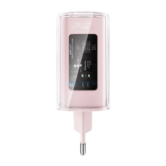 Fali töltő Acefast A45, 2x USB-C, 1xUSB-A, 65W PD (rózsaszín)