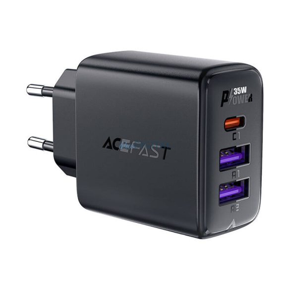 Acefast A57 hálózati töltő 2xUSB-A és 1xUSB-C csatlakozással 35W GaN (fekete)