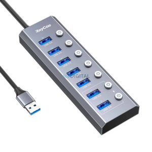 RayCue USB Hub 7in1 USB-C 3x USB-A 3.0 5Gbps + SD/TF 3.0 + USB-C+ HDMI 4K30Hz (szürke)
