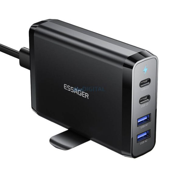 Essager ECT2CA-FLB01-Z hálózati töltő 2xUSB-A és 2xUSB-C csatlakozással 100W GaN - fekete