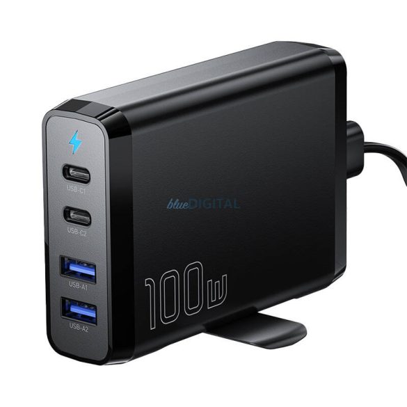 Essager ECT2CA-FLB01-Z hálózati töltő 2xUSB-A és 2xUSB-C csatlakozással 100W GaN - fekete