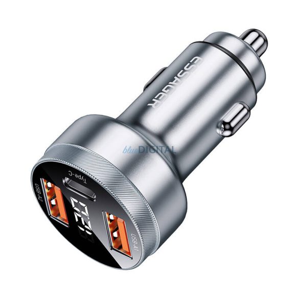 Essager ECC2AC-FL0G-P autós töltő 2xUSB-A és 1xUSB-C csatlakozással 80W LED - szürke