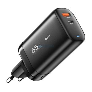 Essager ECTAC-MYB01-Z hálózati töltő 1xUSB-A és 1xUSB-C csatlakozással GaN 65W - fekete