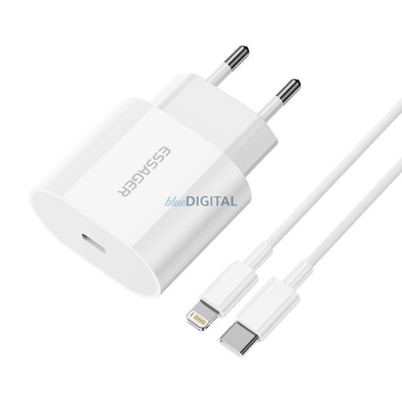 Essager ES-CD30 hálózati töltő 1xUSB-C csatlakozással és Type-C - Lightning kábellel 20W PD - fehér