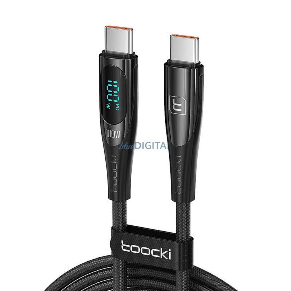 Toocki töltőkábel USB C-C, 1m, PD 100W (fekete)