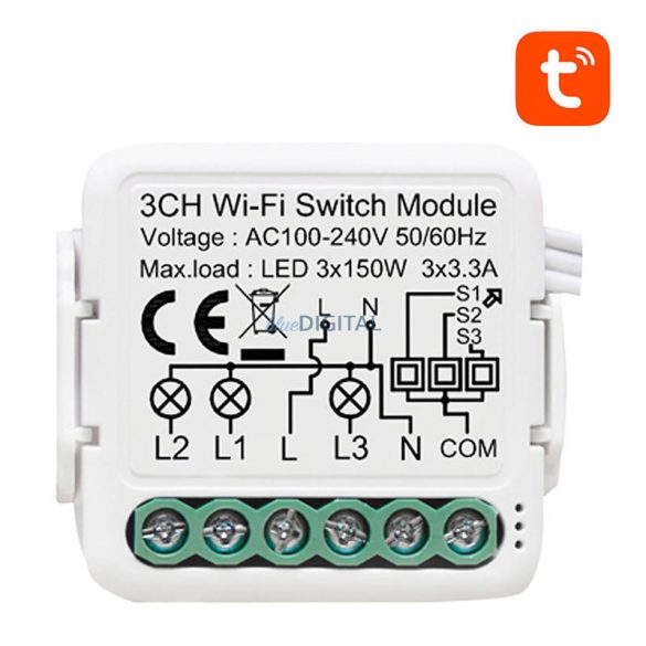 Intelligens kapcsoló modul WiFi Avatto N-WSM01-3 TUYA