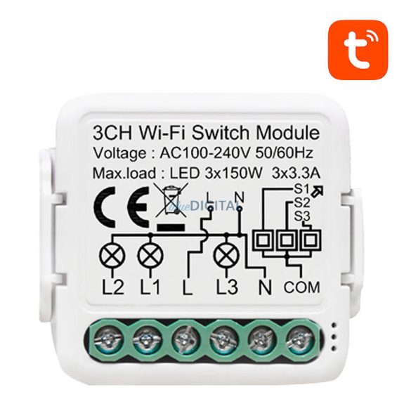 Intelligens kapcsoló modul WiFi Avatto N-WSM01-3 TUYA